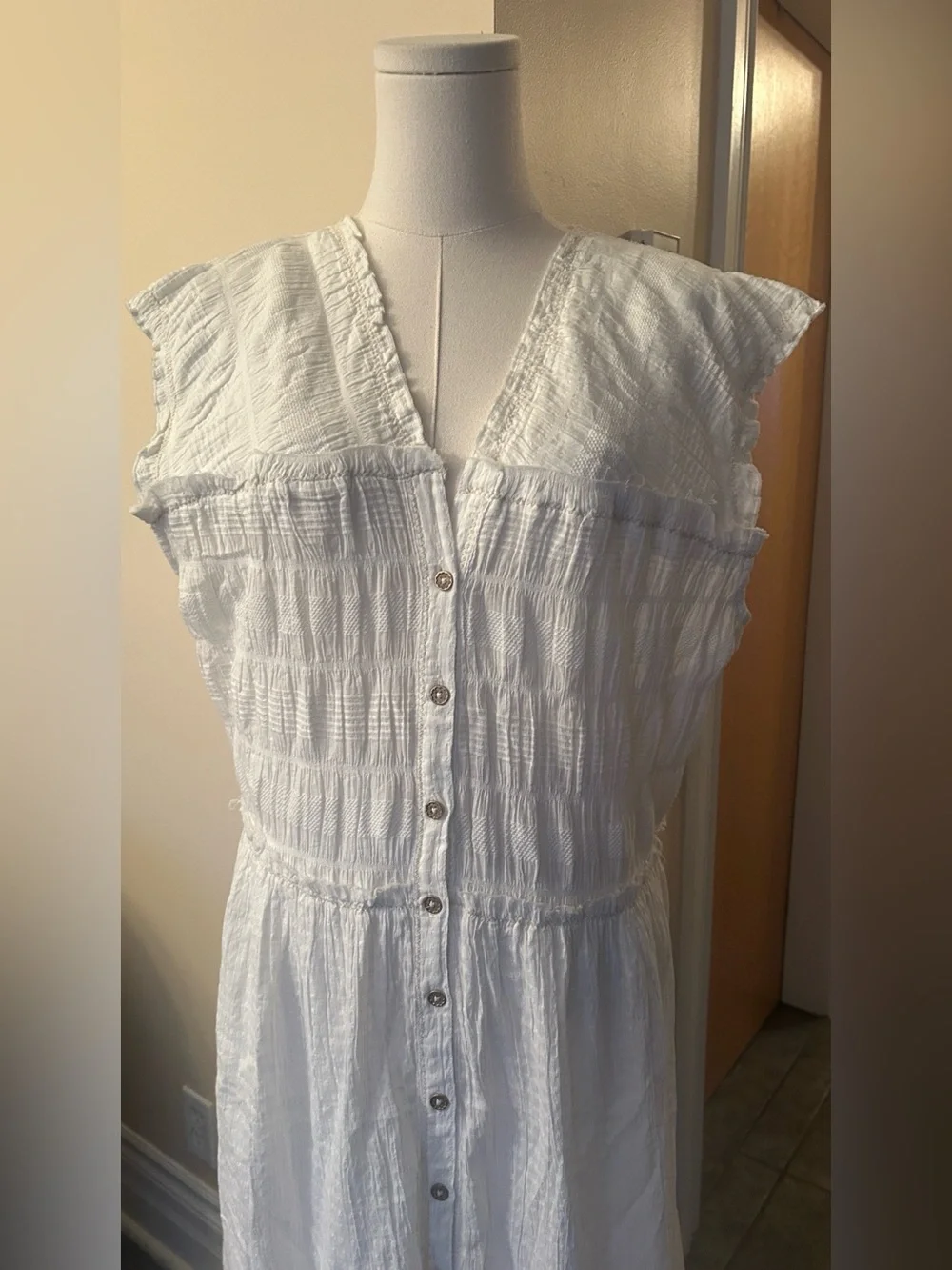 FREE PEOPLE Desert Dazed Dress /White Button-Front Maxi Dress size extra large - Picture 12 of 15